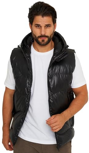 Soulstar Herren Weste mit Kapuze Steppweste Puffer-Weste Bodywarmer Outdoor-Weste Winterjacke Jacke S2_MGL-ISAIAH-Black-XXL