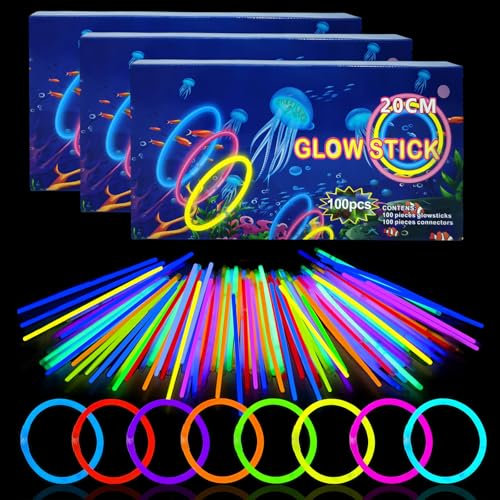 Knicklichter Kinder Party Set,200 Stück Leuchtstäbe Kinder+200 Verbinder,Schwarzlicht Deko Brillen&Armreifen Für Halloween,Weihnachten, Geburtstage,Hochzeit,Neon Leuchtstäbe Party Accessoires Set