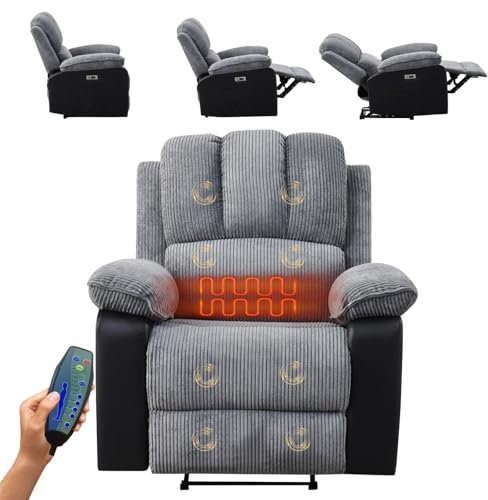 LSBIKE Recliner Armchair Electric Massage Recliner Chairs Reclining Chairs for the Elderly Lazy Boy Recliners Recliner Sofa with Massage & Heat USB Ports Dual Side Pockets (Jumbo Cord Fabric)