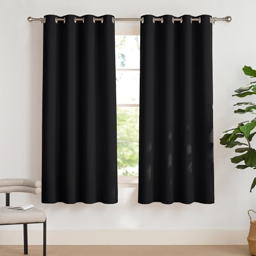 PONY DANCE Abdunkelnde Vorhänge mit Ösen Wohnzimmer Gardinen Blickdicht | 2er Set, H180 x B132 cm, Schwarz, Verdunklungsvorhänge, für Schlafzimmer, Hitzeschutz, Blackout, Sichtschutz, UV-Schutz