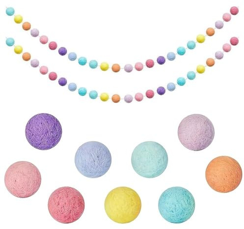 2 PCS Pastel Wool Felt Ball Garland Colorful Pom Pom Banner 6.5 Ft Long 48 Balls for Easter Spring Party Birthday Parties Xmas (Pastel)