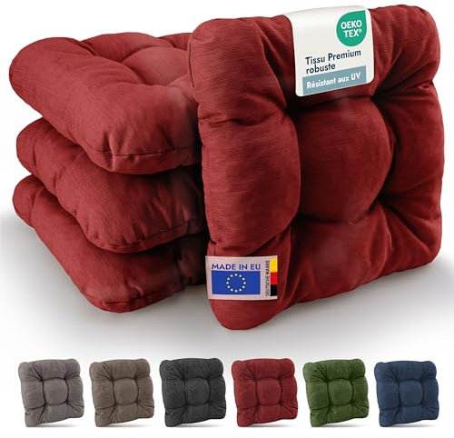 Beautissu 4er Set Premium Stuhlkissen 40x40 cm Rot – UV-beständig & Robust Sitzkissen Outdoor 8 cm dick Polster für Balkonstühle – Gartenstuhl Sitzpolster Stuhl Kissen Indoor – HighLux SK