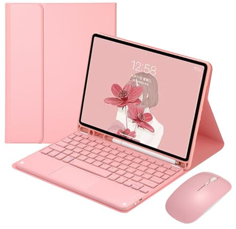 JZCZMCE Funda con Teclado para Samsung Galaxy Tab A8 10,5 Pulgadas 2022, Contiene Ñ, Teclado Inalámbrico Desmontable Magnético con Ratón Bluetooth,Rosado