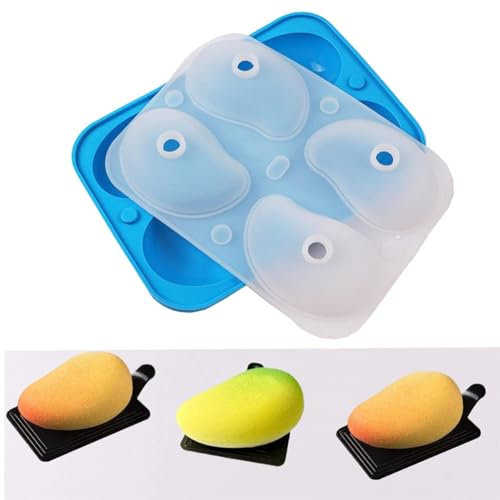 TOPBSFARNY Moule à gâteau en silicone en forme de mangue 4 trous pour pudding à fruits, gelée, pâtisserie, crème glacée, mousse