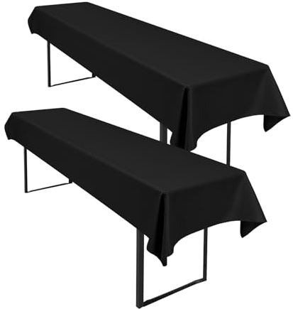 2 Stück Schwarz Biertisch Tischdecke 250 x 100cm Wasserfester Polyester Glattgewebtes Biertischtuch Innen und Außen Universelles Tischtuch Fleckenfest Einfach zu Reinigen