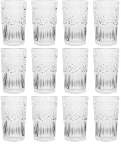 Argon Tableware Amore Highball Glasses - 350ml Pack of 12 Decorative Drinking Tumblers - Elegant Sunflower Design Clear Glassware for Cocktails, Beer, Gin, Juice, Soda, Water, Home, Bars & Parties