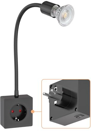 ledscom.de Steckdosenlampe LESCH Leselampe, chrom/schwarz inkl. GU10 LED Lampe 5,4W, 510lm, 45°, warmweiß