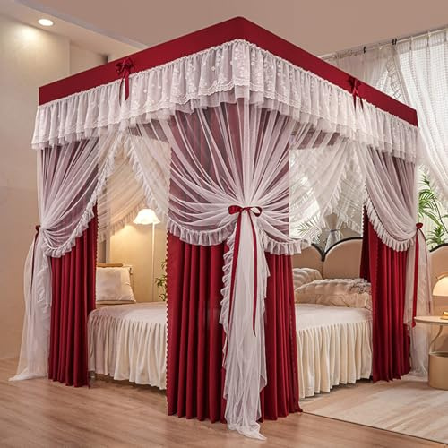 RobustWeg Himmelbett FüR Erwachsene,4 Ecken Pfosten Betthimmel Bettvorhang Moskitonetz,Canopy Bed Curtains, Geeignet FüR Die Dekoration Von MäDchenzimmern