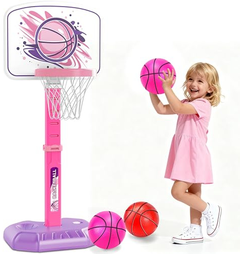 MOMOSTAR Basketballkorb Kinder, Basketballkorb Outdoor Indoor mit 3 Basketbälle, Höhenverstellbar Basketball Korb Mädchen, Mini Basketball Hoop Kinderspielzeug, Geschenk für kinder Mädchen ab 3 Jahren