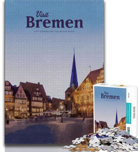 Besuchen Sie Bremen Puzzle 1000 Teile für Erwachsene und Jugendliche, helfen Sie dem Gehirn, süchtig machendes Spielzeug zu trainieren, um Geduld zu fördern, Eltern-Kind-Interaktion 38x26cm