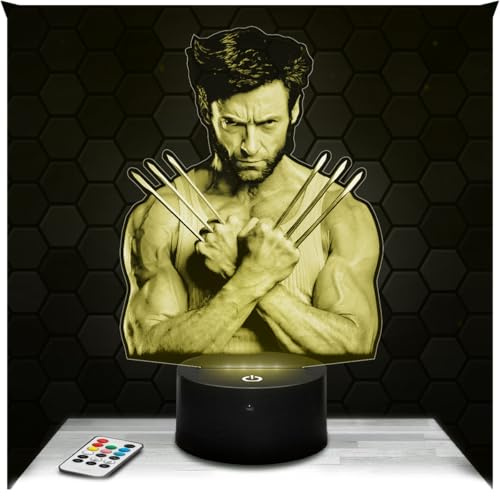 Lampephoto.fr - Lampe Wolv erine 3D Touch Nachtlicht Superhelden-Film | Made in France, Sockel & Größe wählbar, dimmbar, Batterie/USB, HD-Lasergravur, Geschenk für Sie & Ihn