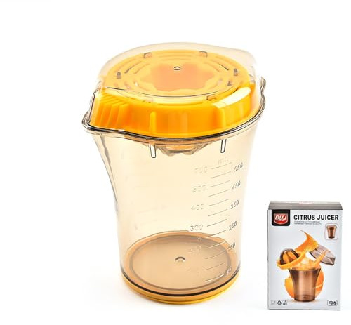 Manual Citrus Juicer Cup, Citrus Squeeze Cup with Strainer, Portable Hand Fruit Squeezer with Lid, Mini Lemon Orange Juice Extractor, Clear Juice Cup for Travel, Camping, Home Kitchen, 600ml/20oz