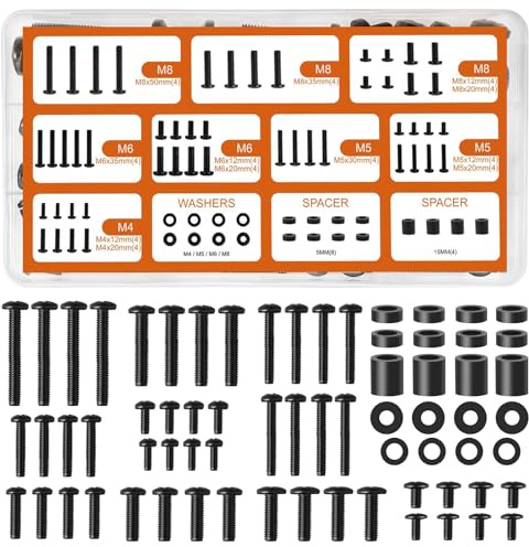 Jerhyun 68 Pièces Kit Vis VESA, M4/M5/M6/M8+Rondelles/Entretoises | Universel TV Support Mural Vis Set pour TV Convient Supports de Moniteur, Muraux Télévision