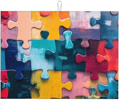 Colorful Jigsaw Puzzle Drying Mats for Kitchen Counter Ultra Absorbent Microfiber Dishes Drainer Mats for Countertops,Sinks 18X24