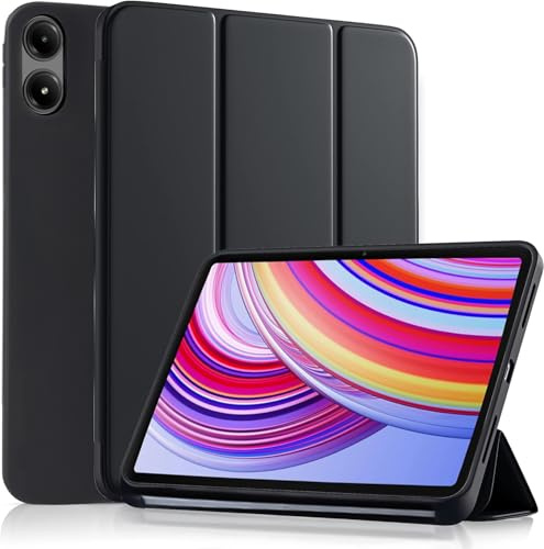 CLM-Tech Hülle kompatibel mit Redmi Pad Pro 12.1 / Xiaomi Poco Pad 12.1 2024 - Schutzhülle mit Weicher TPU Rückseite und Auto Schlafen/Wachen- schwarz