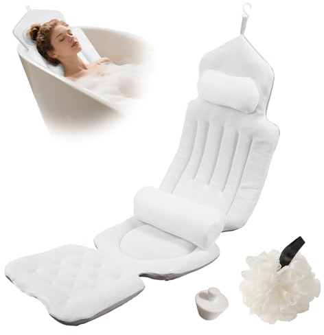 Ganzkörper Badewannenkissen für die Badewanne,133 x 41 cm Badewannenmatte mit Kopfstütze & Lendenwirbelstütze,192 Saugnäpfen,Schnelltrocknend 4D Badesofa Badewannenkissen mit SaugnäPfen & Hängehaken