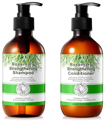 Rosmarin Shampoo Conditioner Set, Haarwuchs Rosemary Shampoo und Conditioner gegen Haarausfall, Reduziert Frizz, Reinigt das Haar und Feuchtigkeit Shampoo Haarspülung für Damen Herren 300ml*2