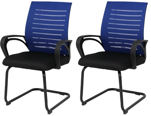 Mendler 2er-Set Konferenzstuhl HWC-K51 - blau, Gestell schwarz | Besucherstuhl, Freischwinger, Stoff/Textil, (250g/m²), FSC®