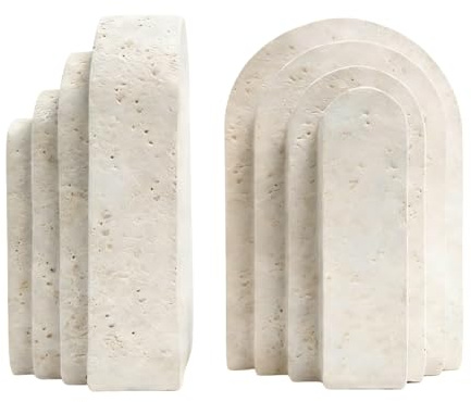 Paire de serre-livres décoratifs en résine, blanc avec motif d'arche superposée, texture pierre, serre-livres esthétiques modernes uniques pour bureau d'étude et étagère