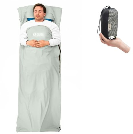 QEZER hüttenschlafsack,Schlafsack Sommer Seidig weich und mit praktischem Reißverschluss leicht zu verstauen, ideal für Erwachsene und Kinder auf Rucksackreisen oder zur Nutzung in Hotels.
