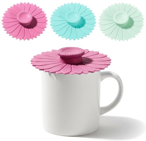 3 PCS Silicone Cup Lids, 10 CM Sunflower Cup Covers for Drink Reusable Anti-dust Mug Covers for Hot Drinks Tea Coffee Beer Wine