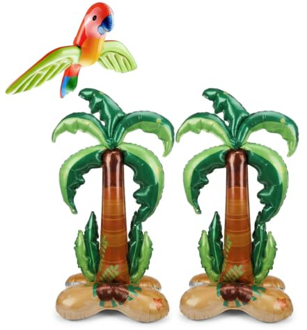 2 Pcs Inflatable Palm Tree, with Inflatable Parrot,Large Palm Trees, Hawaiian Party Decorations, Jungle Summer Beach Party Decorations for Birthday Party Decorations