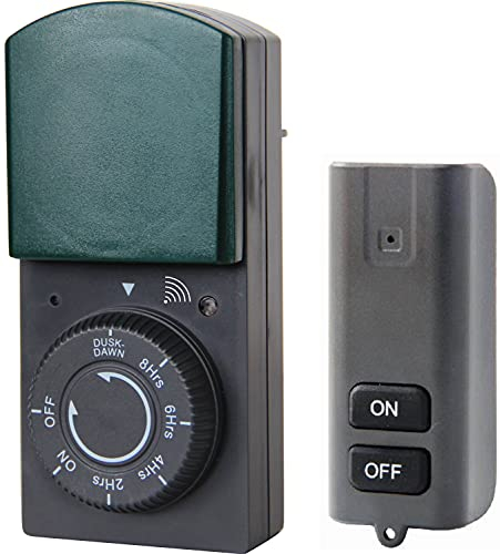 Electraline 58110 Timer Zeitschaltuhr für Außen IP44 Countdown-Funktion mit Sensor und Fernbedienung, Schwarz/Grün