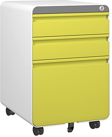 Dripex 3-Drawer Mobile File Cabinet for A4 File, Lockable Rolling Metal Vertical Filling File Cabinet with Hanging File Frame and Anti-tilt Design Office Fully Assembled Except Casters, Yellow