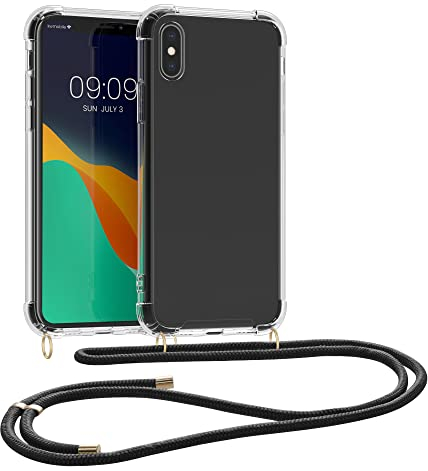 kwmobile Custodia Compatibile con Apple iPhone X Cover - Back Case in Silicone TPU - Protezione Smartphone con Cordino - nero/trasparente