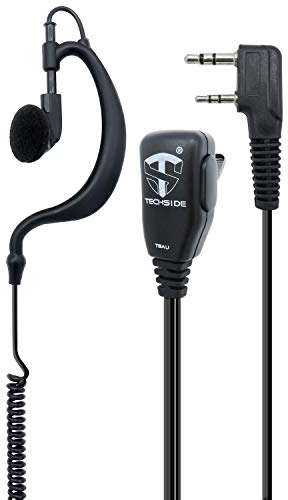 TechSide Microfono Auricolare Avvolgente a 2 pin Kenwood | Per Radio ricetrasmittenti | Compatibile con TI-F8+ Midland G10, G11V, CT890, BaoFeng UV-82, UV5RA | Vigilanza Sicurezza SoftAir