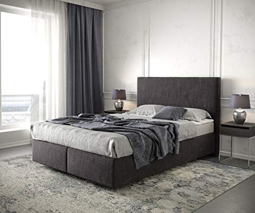 DELIFE Boxspringbett Dream-Well Mikrofaser Schwarz 140x200 cm mit Matratze und Topper