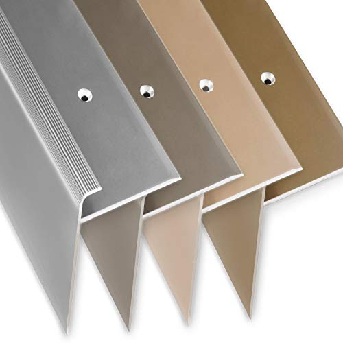 Safety Step Edge Profile, F-Shape, Stair Nosing Profile, For Flooring with 7-8 mm Height, Includes Mounting Material (Length: 90 cm, Height: 53 mm, Dark Bronze)