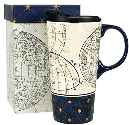 Topadorn Ceramic Mug Coffee Cup with Lid Tall Travel Mugs with Handle and Gift Box,17oz. Map