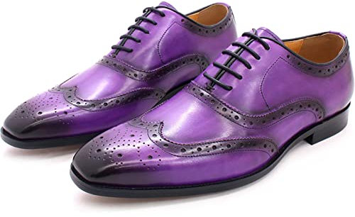 Scarpe Eleganti da Uomo Brogue Stringate Scarpe Formali Oxford Derby in Pelle da Lavoro per Matrimonio Ufficio,Purple-39