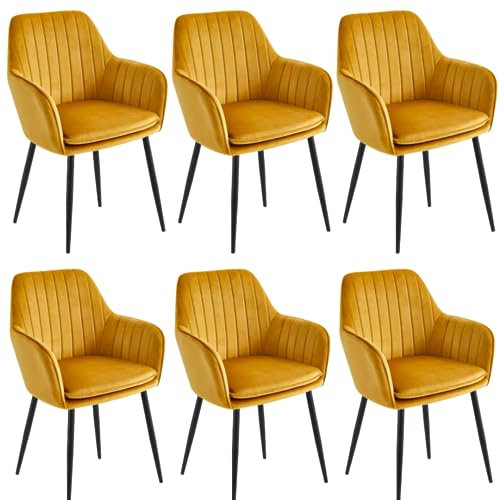 Colenis® - Lavinia - Jaune Ocre - Lot de 6 - Chaise de Salle à Manger Moderne Chaise de Cuisine en Velours et métal