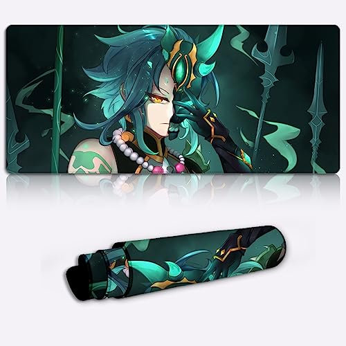 tappetini per Mouse Genshin Impact Xiao Keyboard Desk Mat personaggio del gioco Big Mousepad XXL (11,8x31,49X0,15) pollici Gomma Naturale antiscivolo