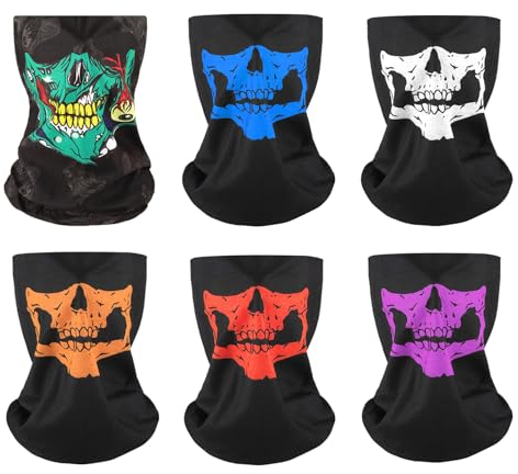 EUPSIIU 6 Pieces Multifunctional Motorcycle Face Mask, Ghost Mask Skull Balaclava,Breathable Tube Face Shield Ski Mask Half Skull Face Mask for Cycling Ski Bike Outdoor Sport Cosplay Face Mask (6Pack)