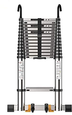 Teleskopleiter, zusammenklappbare, ausziehbare, gerade Leiter aus Aluminiumlegierung, mit abnehmbaren Haken und Rollen, Balancestange, tragbare Garten-Dachbodentreppe im Freien, Belastung 150 kg