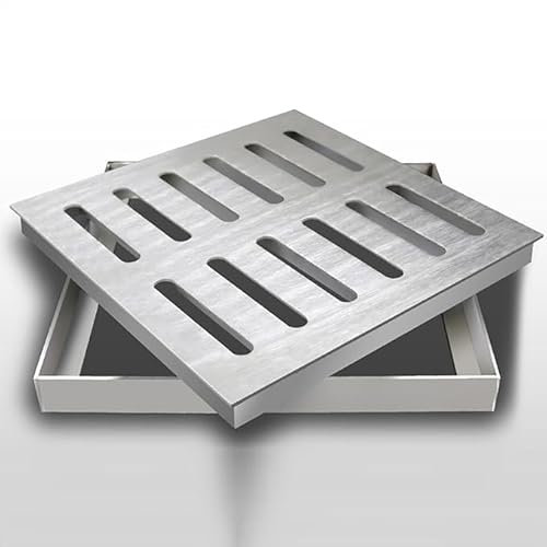 Grilles de vidange en Acier Inoxydable 304 avec Cadre,Grilles d'égout carrées Couverture de puits d'eau de Pluie,Crépine de Drainage de Sol de Garage, Bassin de Drainage de gouttière de Jardin
