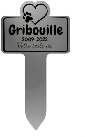 GRAVURE CONCEPT Plaque Funéraire pour Animaux - Stèle Commémorative Personnalisable PVC (Chien/Chat etc) - (Modèle 1 / Gris Mat Texte Noir)