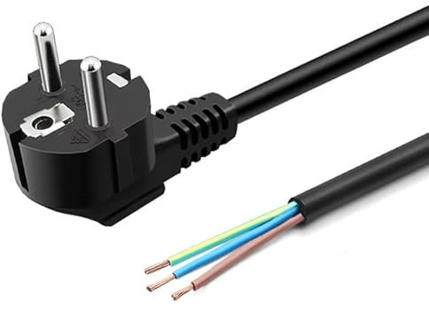 TECHZOCO Cable alimentación eléctrico H05VV-F, Cable alimentación CEE7, Enchufe Schuko a bornes, Sección 0.75mm², para enchufes, regletas, Fuentes de alimentación, portalámparas, Negro, 1.50 Metros