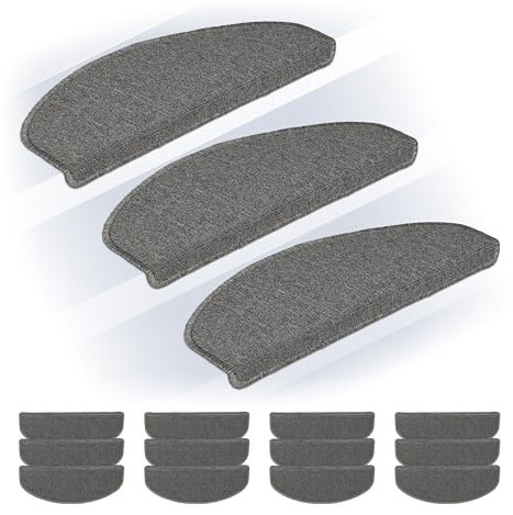 Relaxdays Tappetini Antiscivolo Scale Interne, Set 15 Tappeti Adesivi Gradini, 65x24 cm, Strisce Coprigradini, Grigio, Plastica