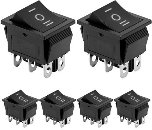 QWORK® Paquete de 6 interruptores basculantes ON-OFF-ON DPDT, 6 pines, 16 A 250 VAC, negro