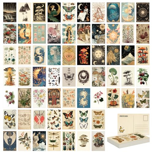 Tlenpo 64 Pcs Vintage Collection Postcard Set, 4 x 6 In Post Cards for Mailing, Botanical Butterfly Ephemera, Scrapbooks, Collage, DIY Card, Wall Decor