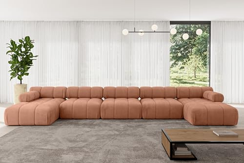 ALTDECOR Modulares Sofa Ecksofa in U-Form Corner modular Sofa Eckcouch Couch Wohnlandschaft Cauchsofa Polstersofa Tesso-U3-475x160x70 cm Apricot