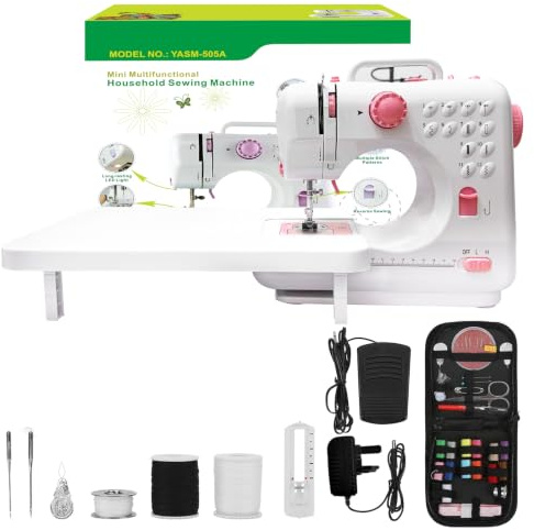 Nähmaschine für Anfänger mit Verlängerungstisch | Mini Elektrische Nähmaschinen für Kinder im Alter von 8-12 Jahren - Extra Nähset/12 Nähe Doppelreihe/Zweigeschwindigkeits Reverse Stitch