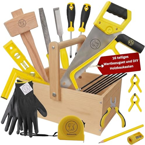 Eli® Kinderwerkzeug Set ab 6 Jahre inkl Holzkiste und echtem Werkzeug Set