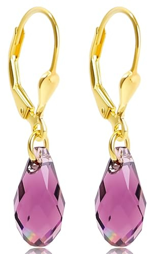 Ohrringe Gold 925 Sterling Silber Marken Kristalle aus Österreich Ohrhänger Gold Klappverschluß NOBEL SCHMUCK