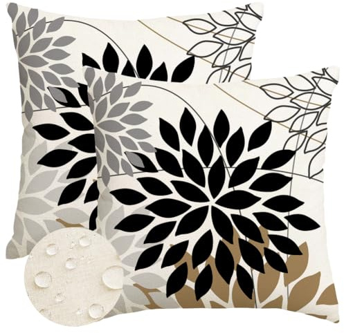 RABUSOFA Dahlien Blumen Kissenbezug 40x40 2er Set | Outdoor Kissen Wasserfest Pillow Case Modern Wohnzimmer Sommer Deko Couchkissen Sofakissen für Garten Sofa Dekorativer