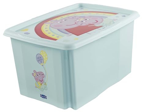 keeeper karolina Aufbewahrungsbox mit Deckel, 45 l, Peppa, Aquamarine | Platzsparend aufeinander stapelbar, Griffmulden an den Seiten, Optimaler Staubschutz, Sichere Konstruktion